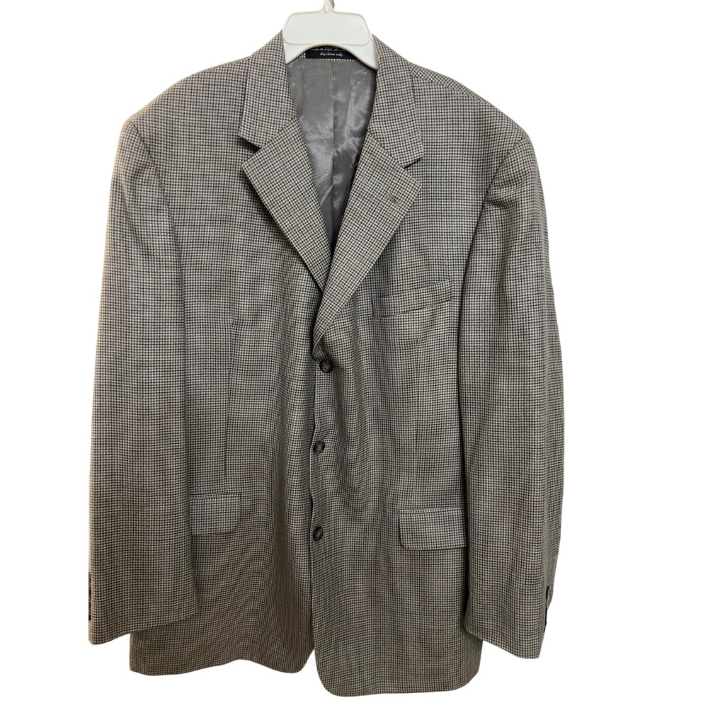 Andrew Fezza Mens‎ Silk Worsted Wool Houndstooth 3 Button Sport Coat Blazer 46L
